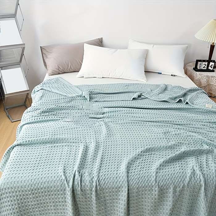 1ps Blanket Color Blue Camel Square Grid size 200x230cm