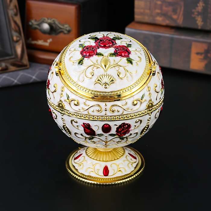 1pc Burronwood Elegant Rose-Shaped Zinc Alloy Ashtray with Lid Smoke-Free Windproof Easy to Cl