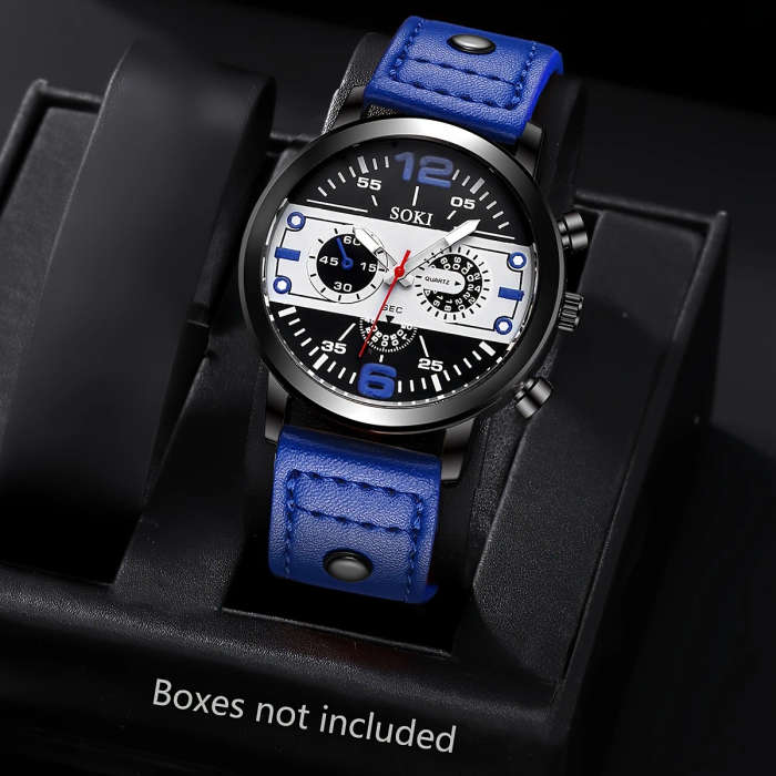 1pc Men Watch Casual Faux Leather Strap Number Date Quartz Wristwatch Fashion Men Watches