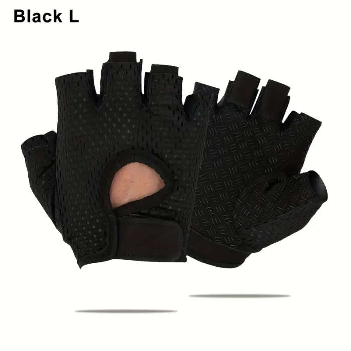 1 Pair Size L Breathable Anti-Slip Half Finger Training Gloves Nylon Mesh Adjustable Wrist Strap