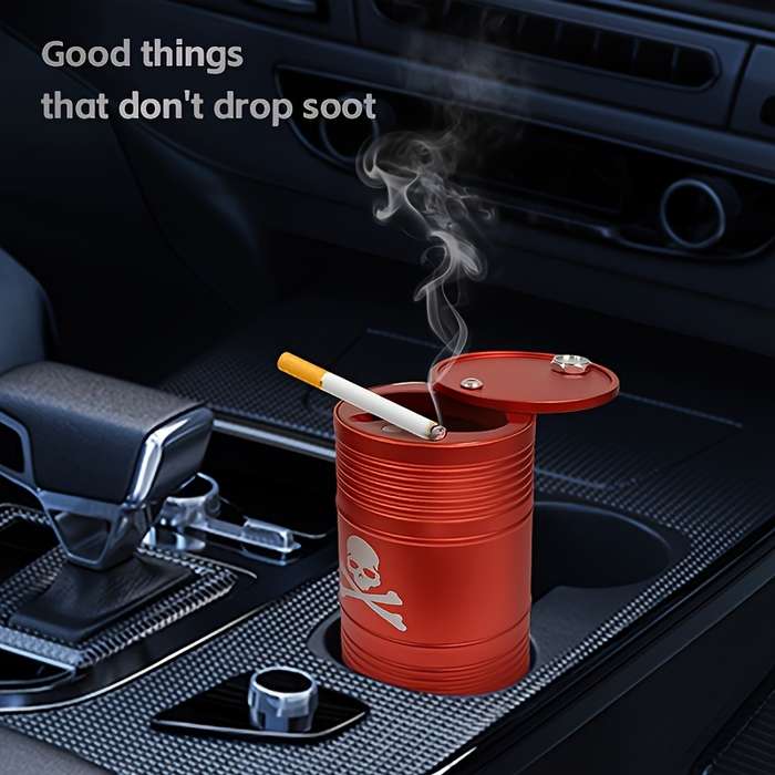 1pc Stylish Aluminum Alloy Car Ashtray with Lid Sleek Black Corrosion-Resistant Design 0.9