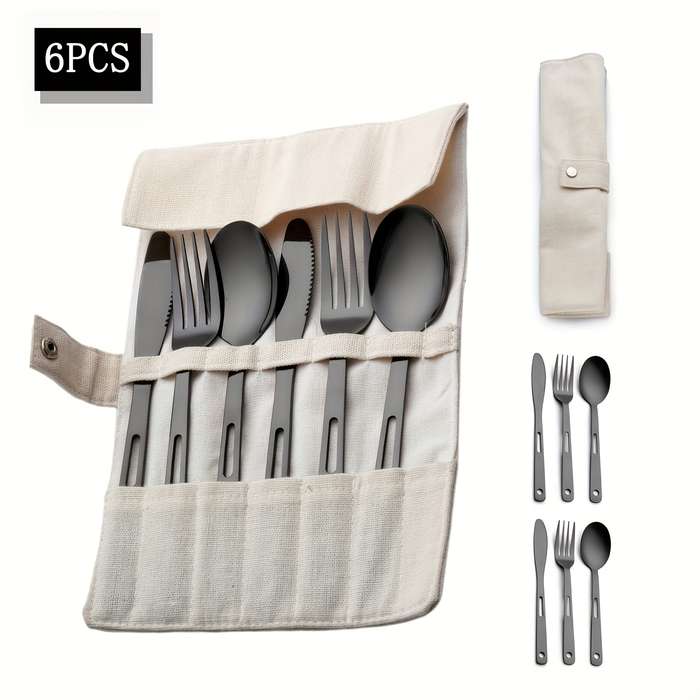 6pcs Stainless Steel Outdoor Camping Cutlery Set Modern Minimalist Design 2 Forks 2 Knives 2