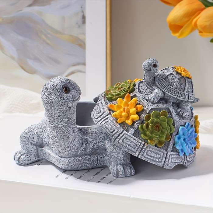 1pc Resin Mother and Youngsters Turtle Ashtray Oval Animal-Themed Ash Storage Box for Home and Gar
