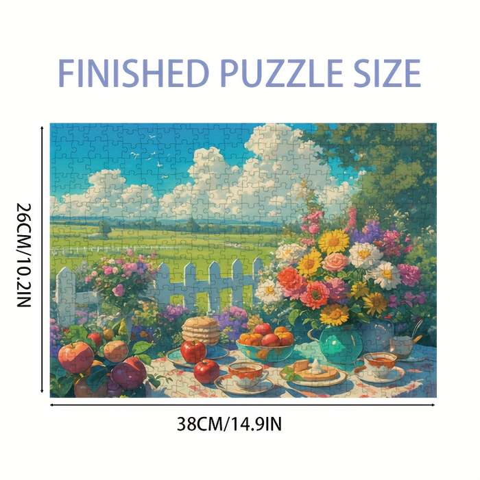 1000pcs Floral Tea Party Jigsaw Puzzle Vintage Botanical Tableau with Hand-Painted