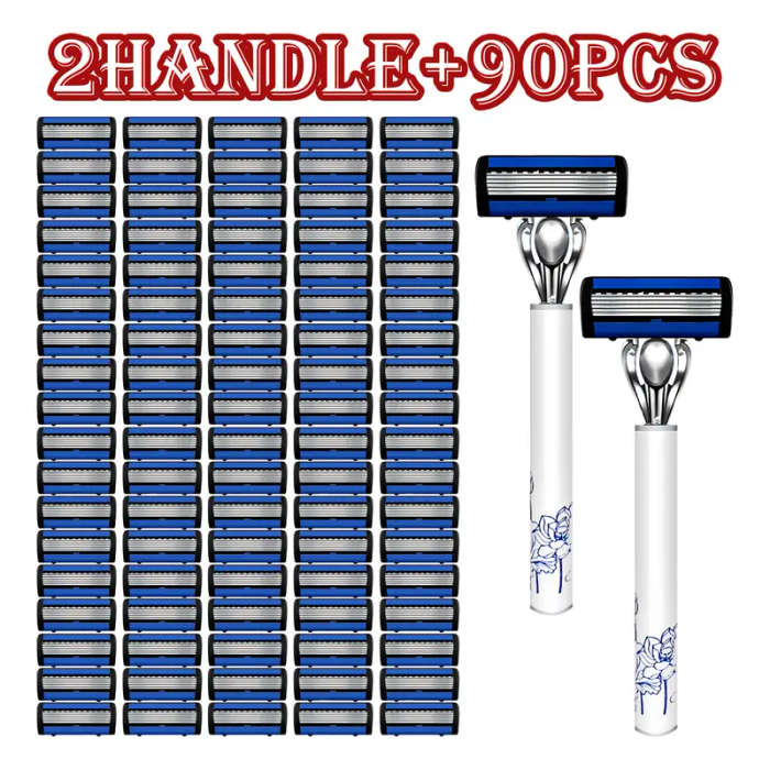 Set of 90 blades 2 handles multi-PC Men's safety shaver suitable for Men's shaving Women's manual ha
