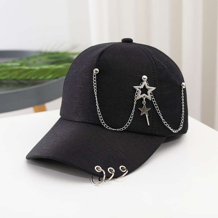 1pc Women's Baseball Cap With Star Pendant Casual Adjustable Sun Hat With Chain Accents Versatile