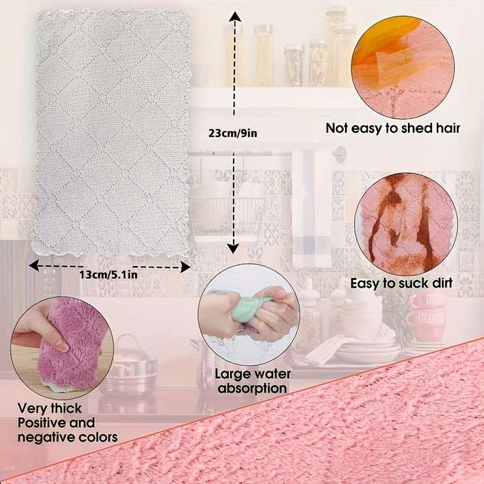 10pcs Ultrafine Fiber Dish Cloths Multi-Purpose Cleaning Towels Double-Sided Scrubbing Spon