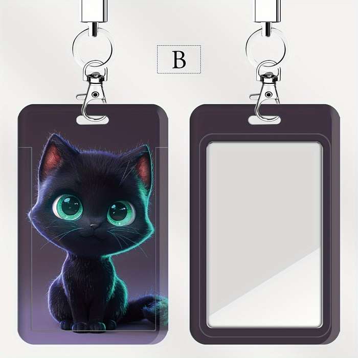 1pc Cute Ghost Black Cat Series ID Badge Holders with Lanyard Plastic Card Case for Doctors Nurse
