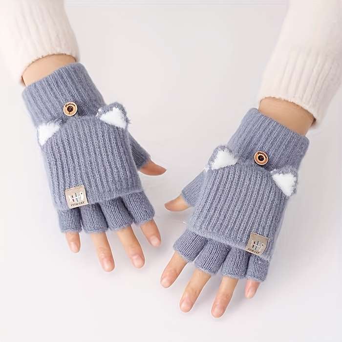 1 Pair Grey One Size Warm Gloves