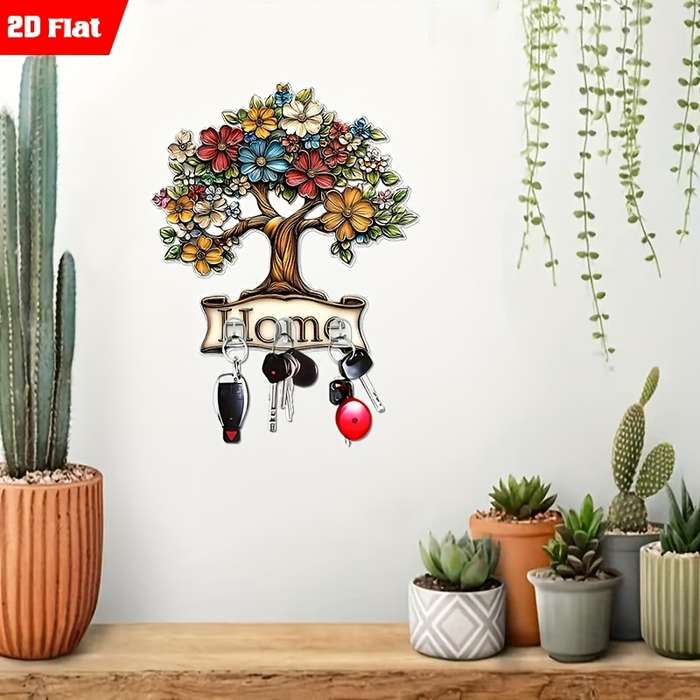 A 2D Flat Acrylic Tree of Life Creative Wall Hook And Key Holder Self-Adhesive Hook Suitable for S
