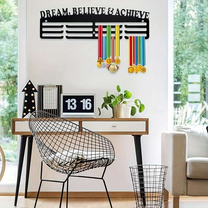 1pc Black Iron Medal Display RackDurable Medal Storage Hanger for Achievements and Awards