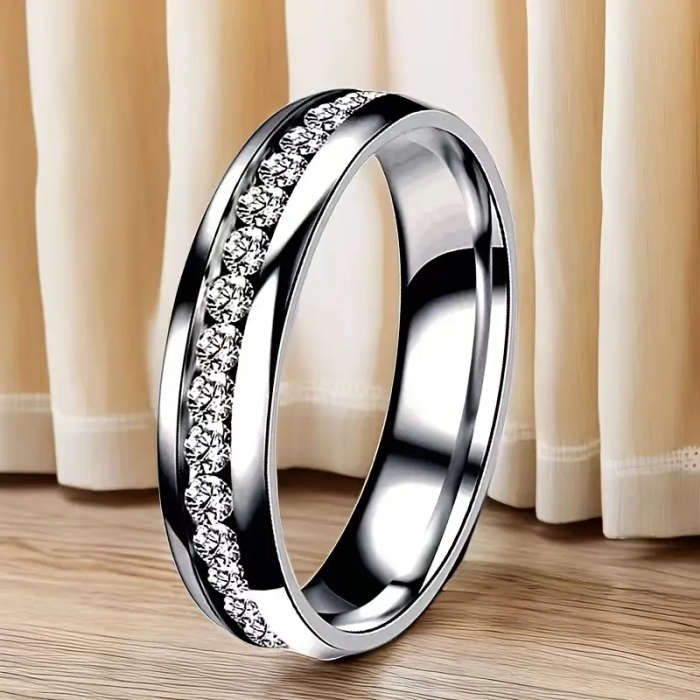 2 Piece Hip-Hop Style Titanium Steel Ring, Synthetic Cubic Zirconia