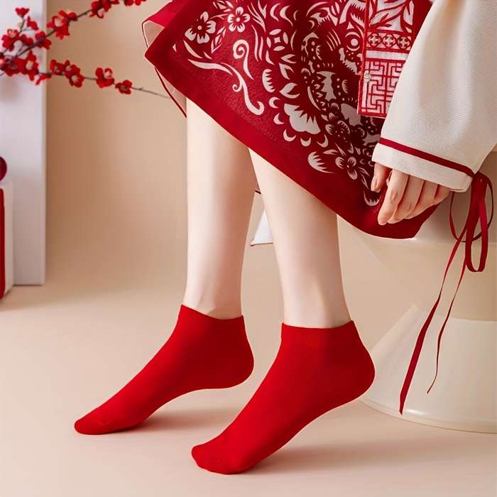 5 Pairs Red One Size High Elastic Socks