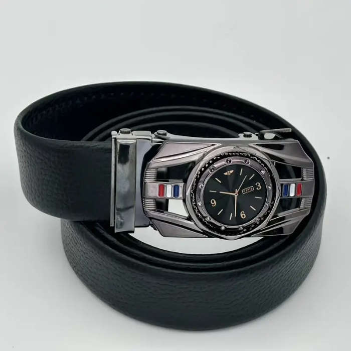 Elegant Men's Black Imitation Leather Belt With Gold Automatic Buckle