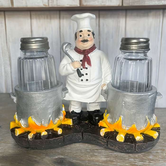 1pc Chef-Inspired Pepper Shaker Kitchen Decor Whimsical Resin Cookware Set with Lid Holder S