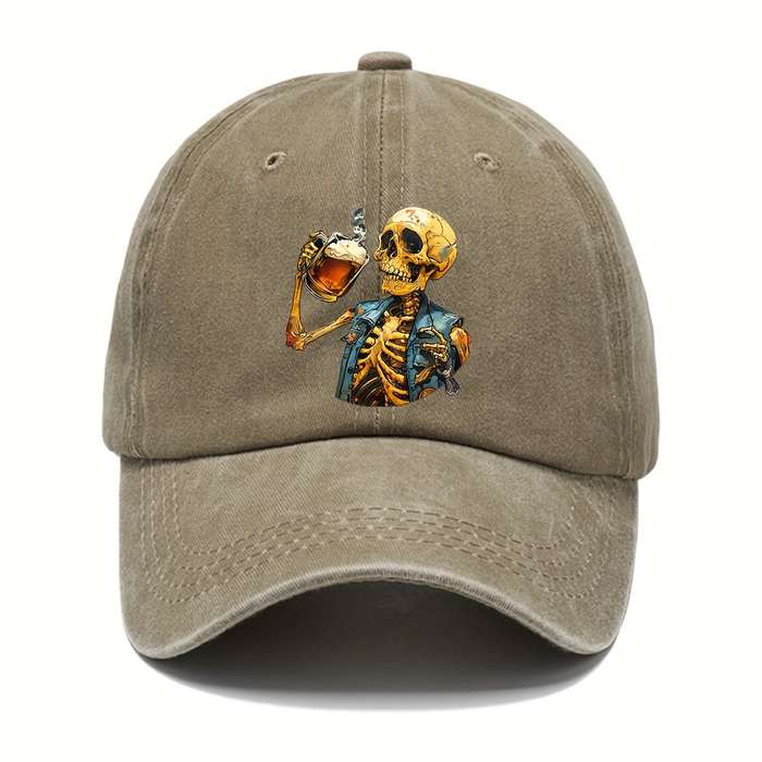 1pc Halloween Skeleton Holding Wine Baseball Cap Adjustable Vintage Casual Hat Unisex Breathable