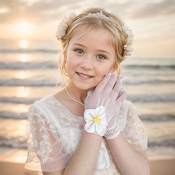 1 Pair Plumeria Lace 21cm Floral Mesh Lace Gloves
