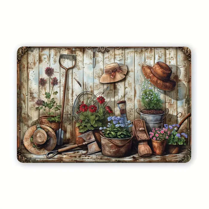 1pc Vintage Floral Metal Tin Sign 30.48x20.32cm  Indoor Outdoor Wall Decor for Home Office Cafe Bar