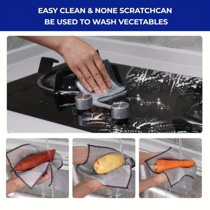 8pc Miracle Cleaning Cloths Super Durable Mesh Microfiber Square Low Lint Knit Fabric Space Theme