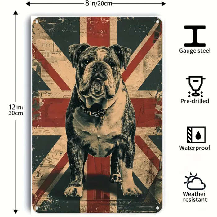 1pc British Bulldog Union Jack Metal Wall Art Vintage Style Tin Sign Weather-Resistant Indoor Outdoo