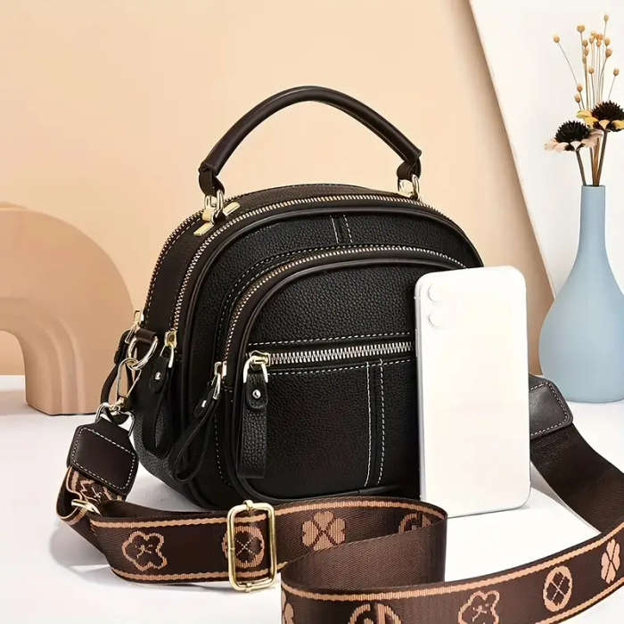 Faux Leather Shoulder Bag for Women with Zipper Closure Hand Washable Polyester Lined Crossbody Hand
