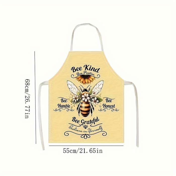 Set of 1 Bee-Themed Linen Apron Sleeveless Cooking Apron with Positive Affirmations Print Wov