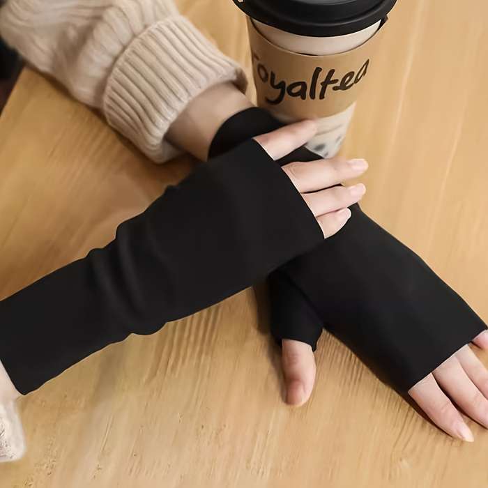 1 Pair Black One Size Warm Gloves