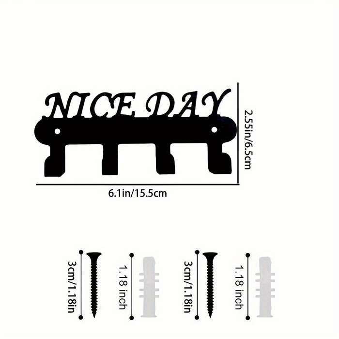 Festive Metal Key Hook with NICE DAY DesignWall Mountable Powder Coated Rust Resistant