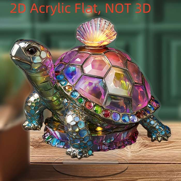 1pc 2D Flat   Crystal Iridescent Turtle Figurine Acrylic Decorative Sculpture with Base Contemp