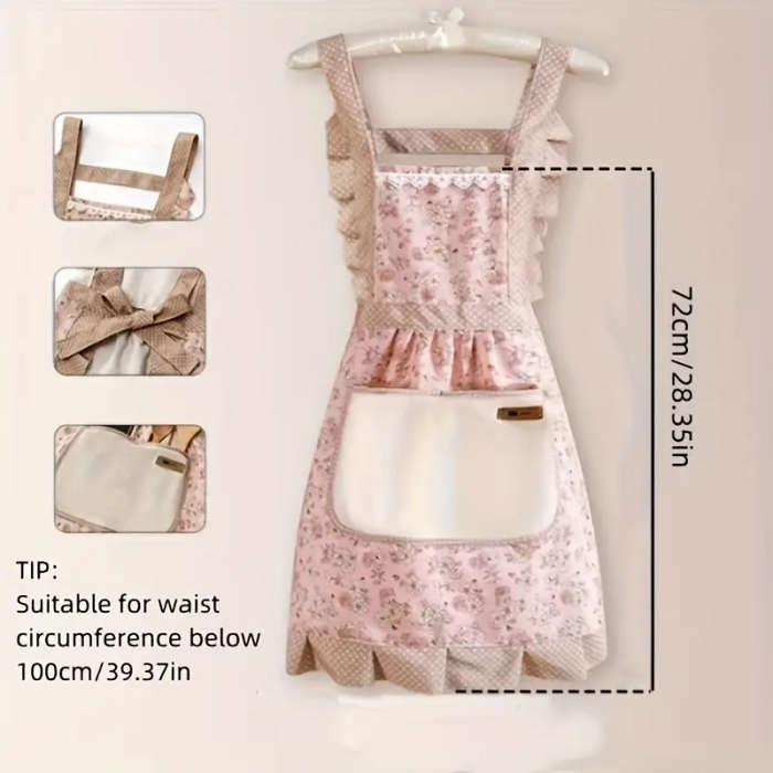 1pc Chic Floral Lace Princess Apron with Hand Wipe Pocket Waterproof Oil-Resistant Perfect for Kitch