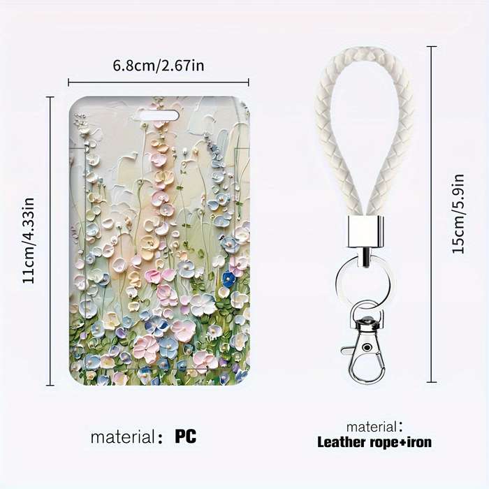 1pc JIT Floral Badge Holder with Lanyard Dual Card Slot Transparent Plastic Protective Insert Sh