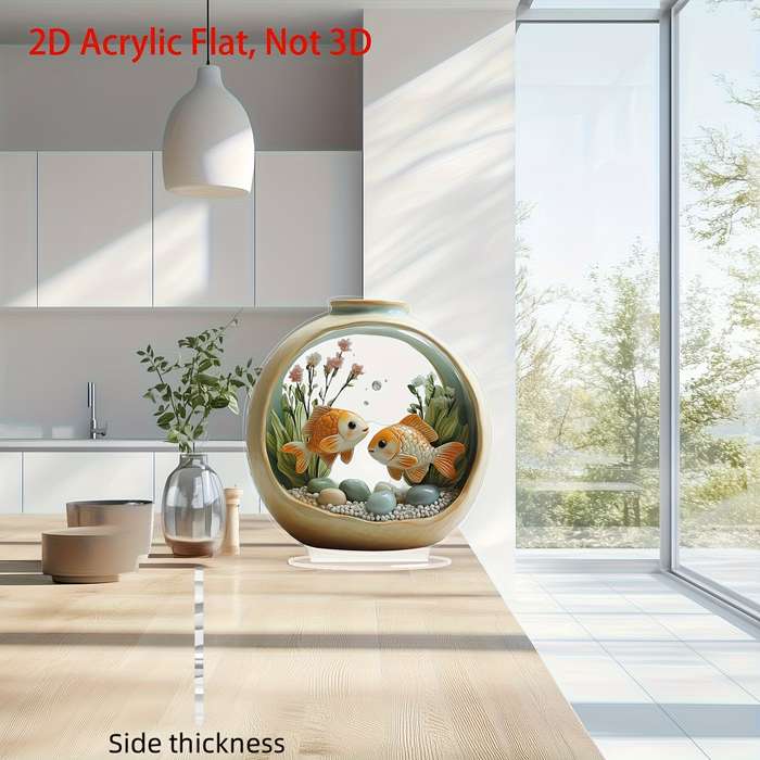1pc 2D Flat   Bohemian Style Goldenfish Aquarium Acrylic Art Desktop Decor with Base Perfect fo