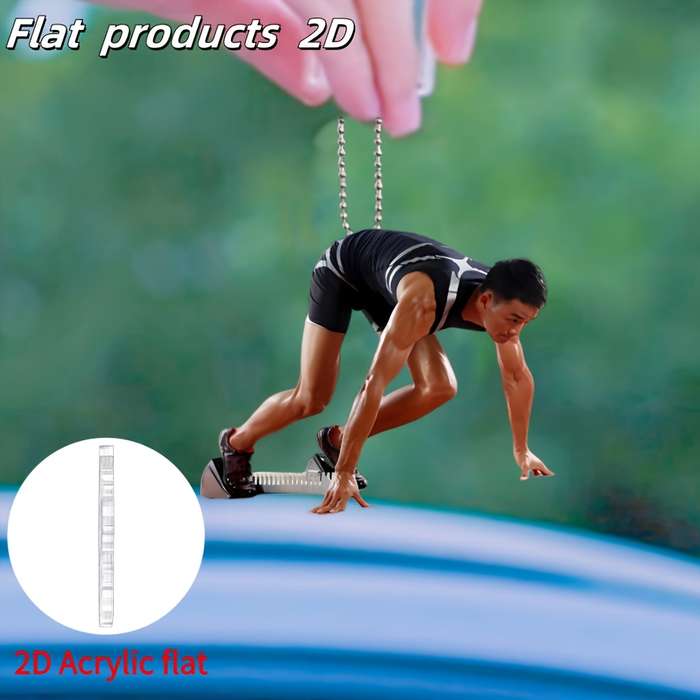 1pc 2D Flat  Durable Acrylic Running Athlete Keychain  Men'S Track and Field Design Perfect fo