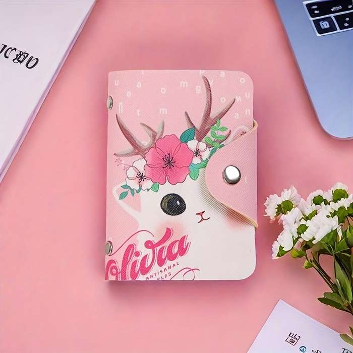 1pc 1 elegant and charming daisy mini card holder PU large capacity buckle closure multifuncti