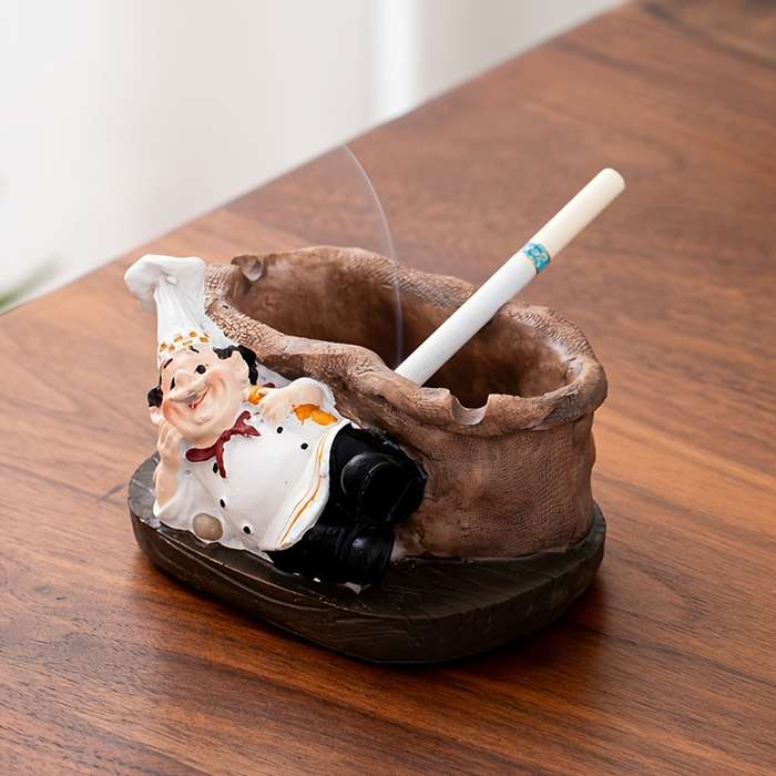 1pc Vintage Chef Ashtray Resin Food-Themed Oval Shape No Power Needed Home Kitchen Deco