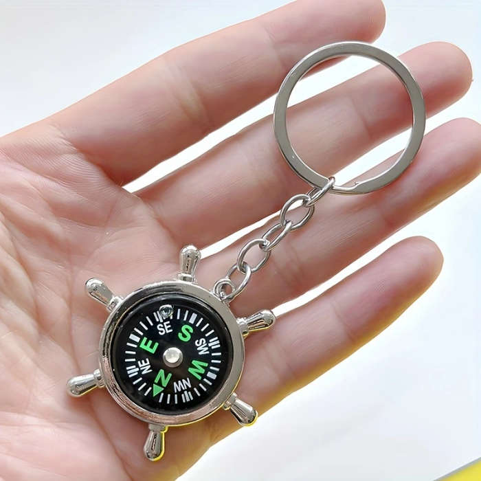 1pc Personalized Simple and Creative Helmsman Ship Rudder Metal Compass Keychain Personalized Custom