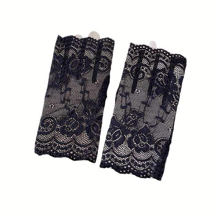 1 Pair Black Floral Lace Fingerless Gloves