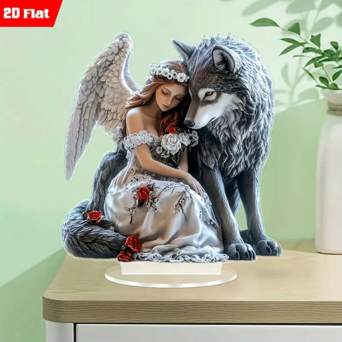 1pc 2D Plane Acrylic Angel And Wolf Desktop Decoration Unique Desktop Decoration Artistic Decoration