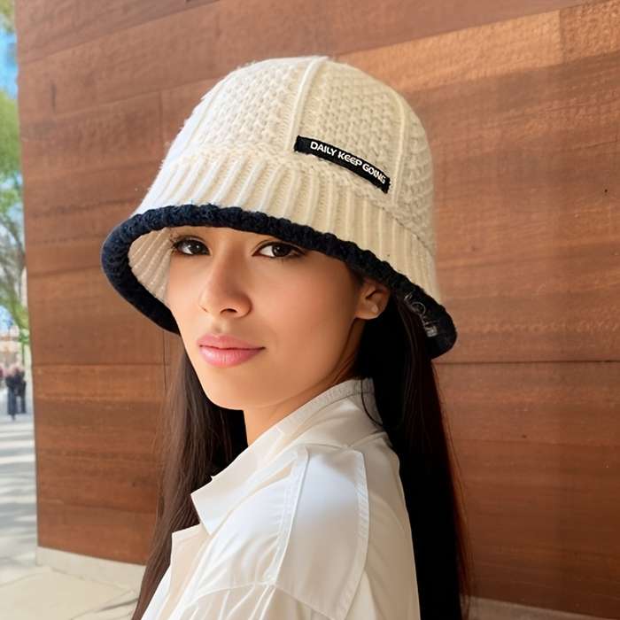 1pc Women'S Acrylic Knit Fisherman'S Hat Lightweight Fitted Solid Color Urban Style Hand