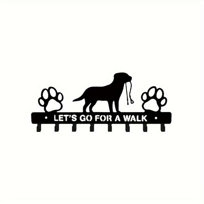Contemporary Metal Dog Silhouette Key Hook Rack with Paw PrintsWall Mounted Key Holder for Entryw