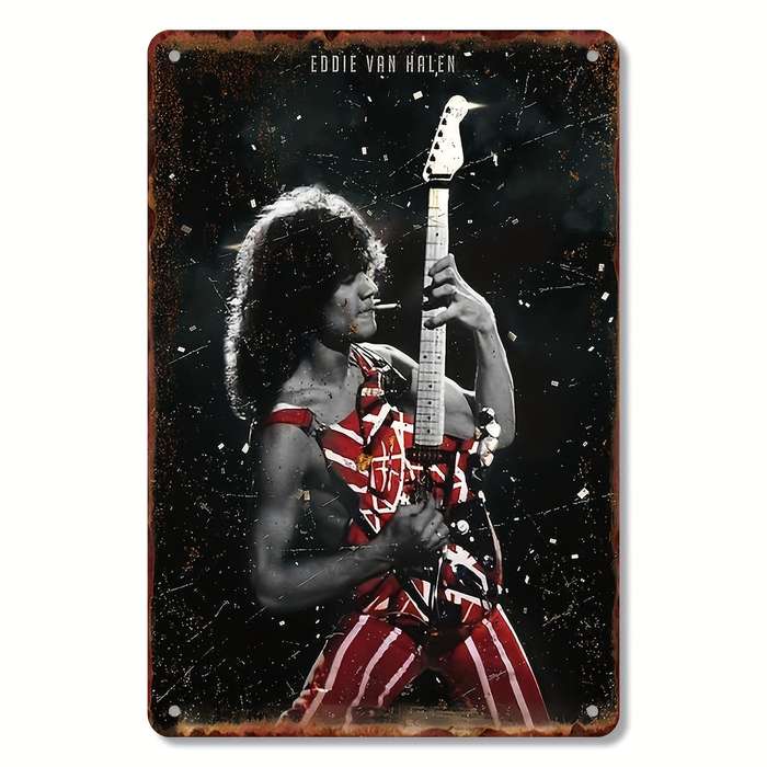 1pc Retro Eddie Van Halen Metal Tin Sign 20.32x30.48 cm Vintage Wall Art Decor Weather-Resistant