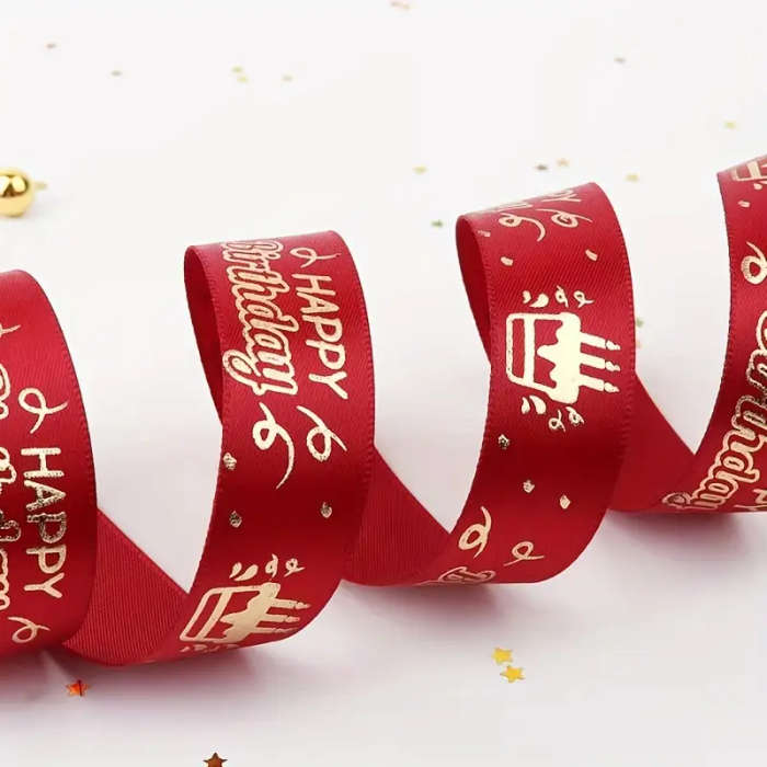 Classic Happy Birthday Print Polyester Ribbon Pink