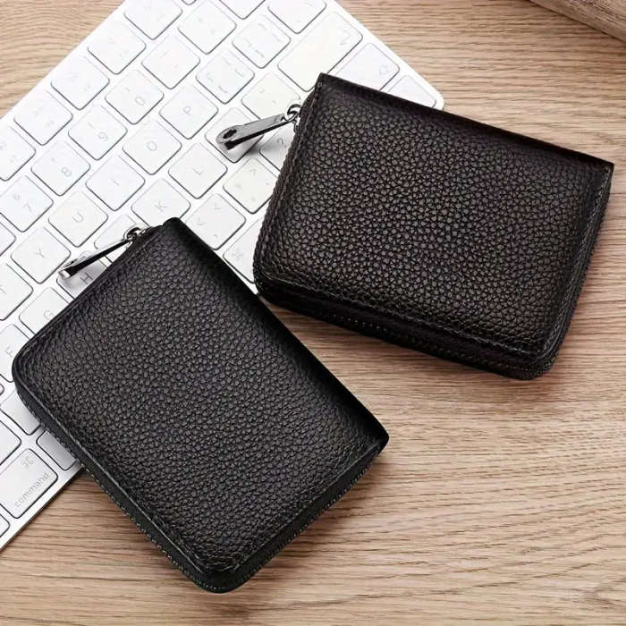 1pc Men's PU Leather Casual Card Holder Zipper Coin Purse