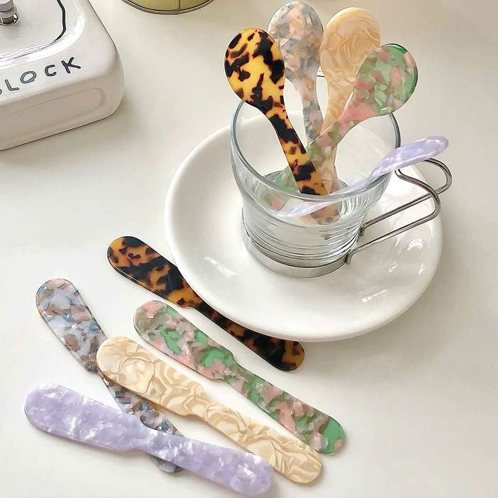 2pcs Acrylic Spoon and Butter Knife Set Shatter Resistant PMMA Kitchenware Light Purple Ivory