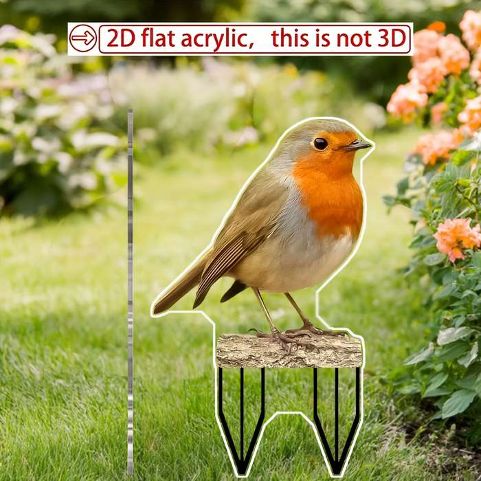 1pc 2D Flat  Bohemian Style Cute Robin Garden Stake  Printed PC Material Rustic Animal T