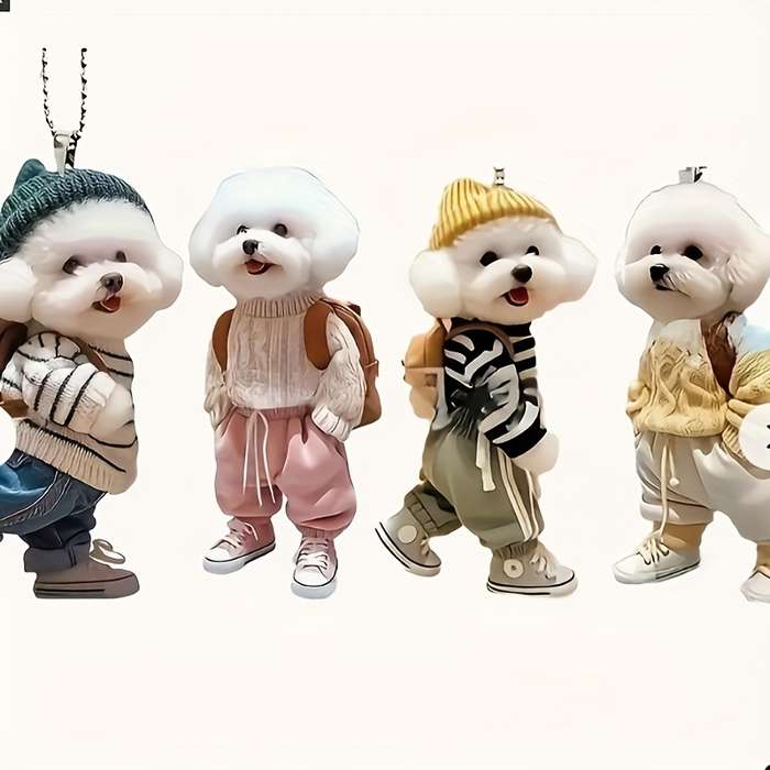1pc 2D Flat  4pcs set combination of  puppy pendant creative car-mounted dog backpack hanging pe