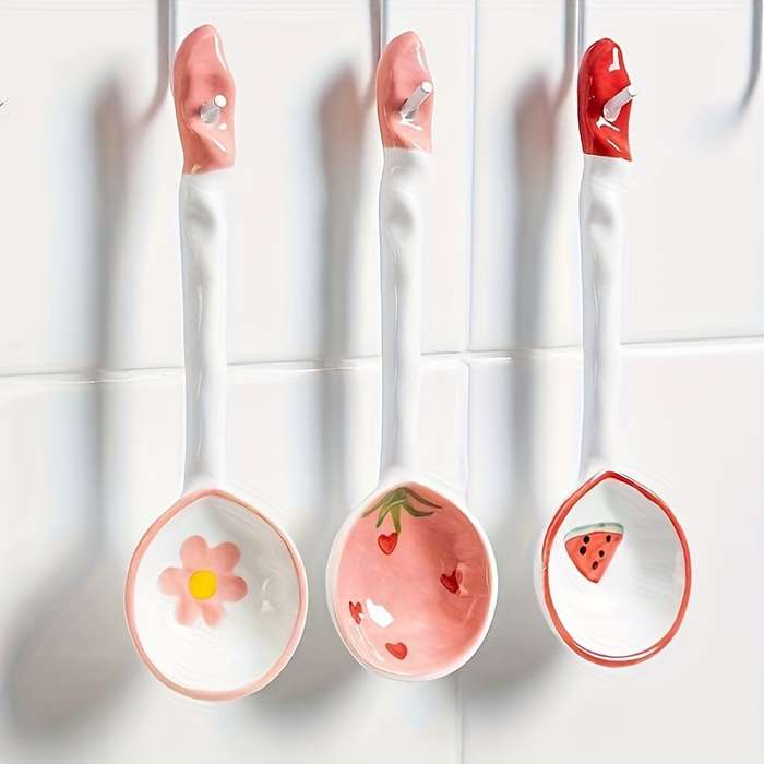 3pcs set Premium Cartoon Ceramic Spoon Set Anti mold Anti slip Antibacterial High temperat