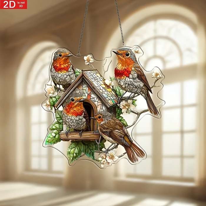 1pc 2D Flat A  Art Piece Featuring a Renaissance Robin Birdhouse Sunshade Board Measuring 20.32 cm