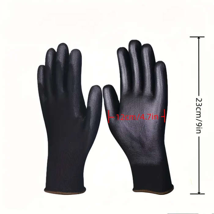 8pcs Durable Black Work Gloves Size L Non-Slip Tear-Resistant PU Coated Palm for Gardening Construct