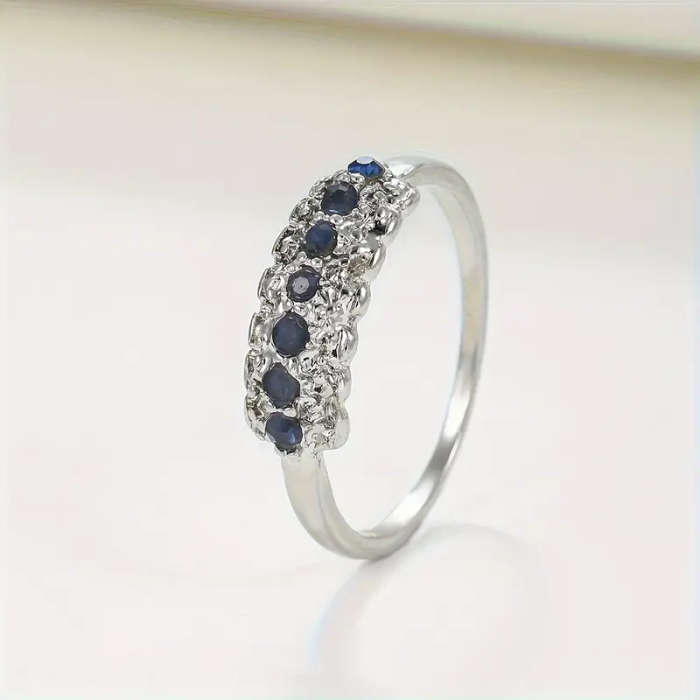 Vintage Synthetic Blue Sapphire Ring with Cubic Zirconia